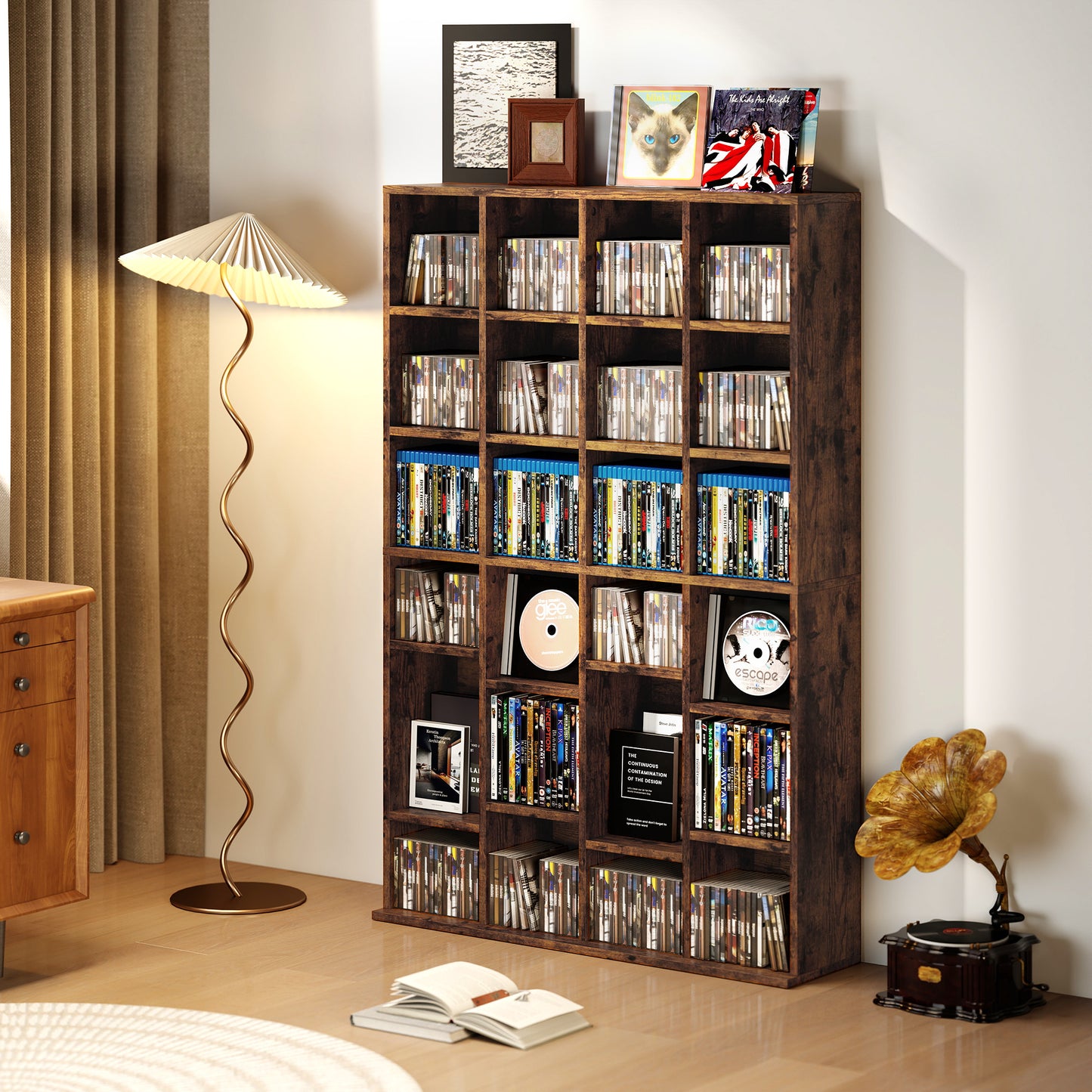 Limi Wooden Rustic Brown Adjustable CD Storage Cabinet 89 x 130.5 cm