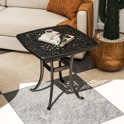 Suro Cast Aluminium Black Outdoor Side Table With Umbrella Hole And Anti Slip Feet