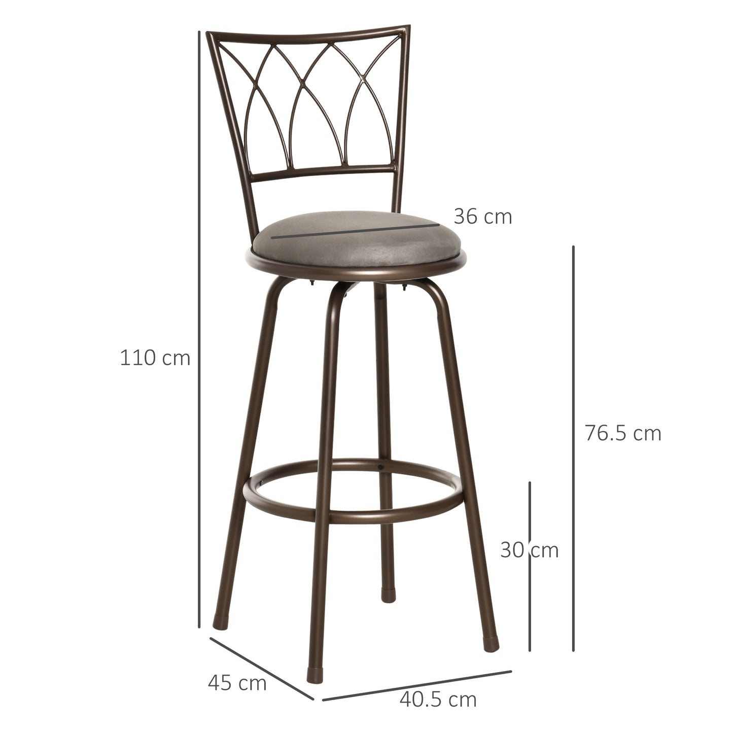 Firazi Set Of 2 Bronze Swivel Bar Chairs With Upholstered Seats And Footrests