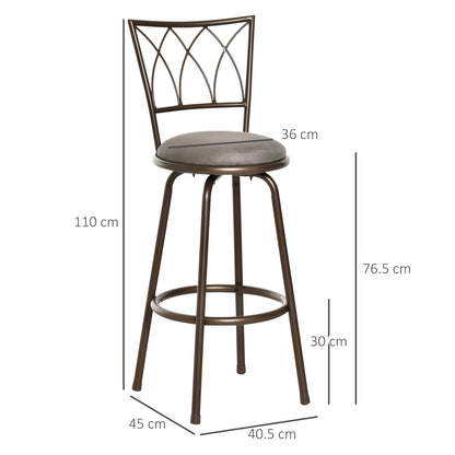 Firazi Set Of 2 Bronze Swivel Bar Chairs With Upholstered Seats And Footrests
