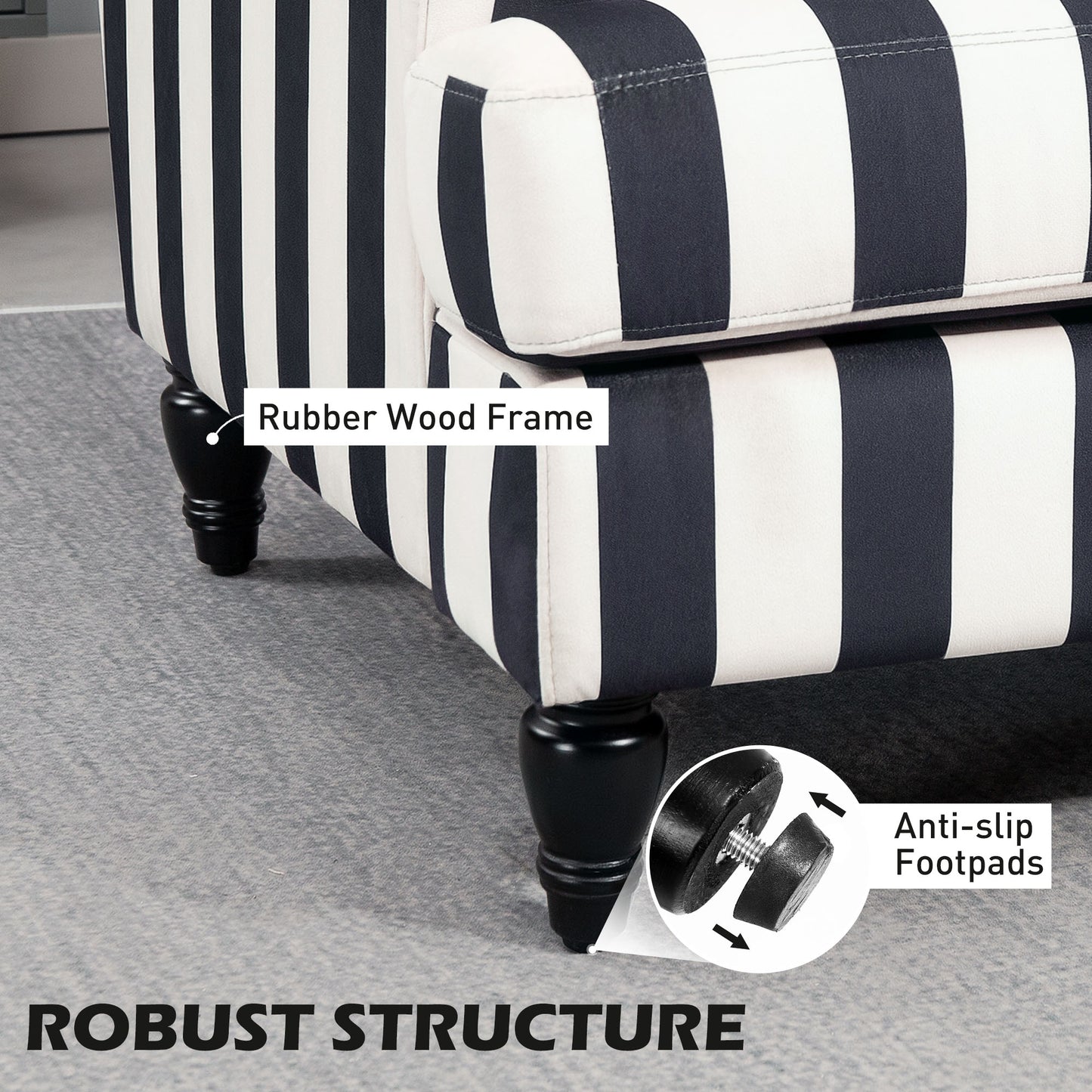 Yosefi Black And White Velvet Cuddle Accent Sofa Stripe Design