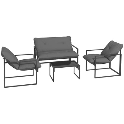 Mocove Cody Metal Black 4 Seater Relaxed Back Outdoor Furniture Set with Grey Padded Cushions