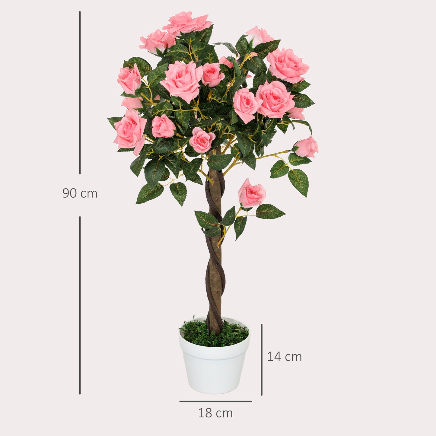 Semoco Set Of 2 Artificial Pink Rose Floral Plants In Pots H8 90cm