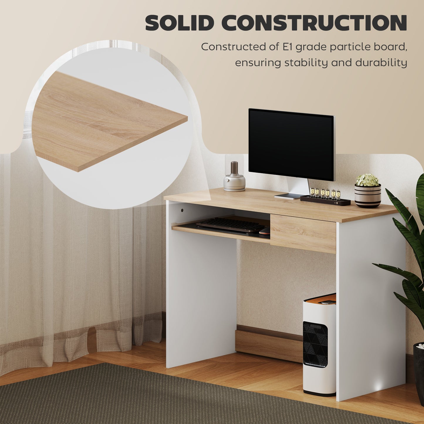 Nosadi 100cm Oak Finish Compact Desk With Keyboard Tray And Drawer Storage