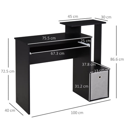Noelni 100cm Wooden Black Home Office Desk With Sliding Keyboard Tray Drawer And Shelving