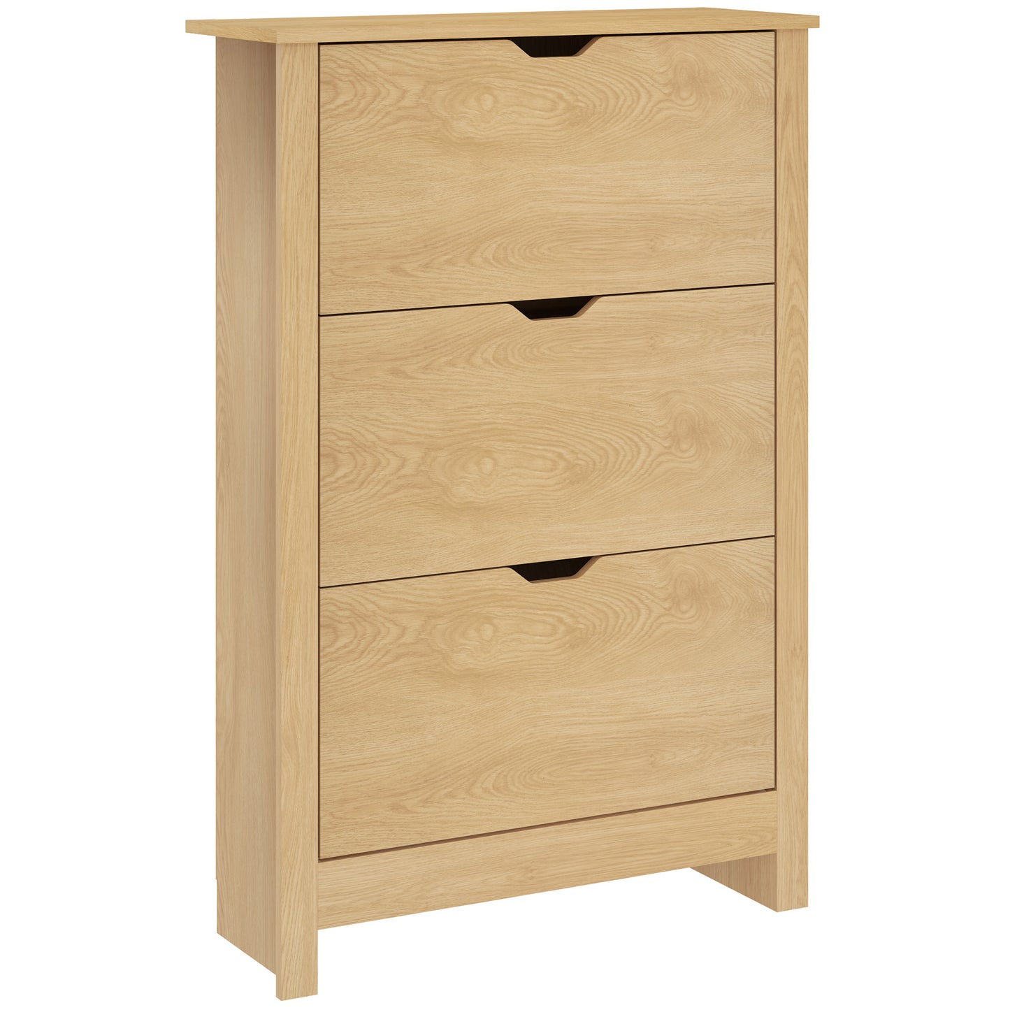 Nesela Wooden Natural Wood Finish Slim Shoe Cabinet With 3 Flip Drawers For 18 Pairs