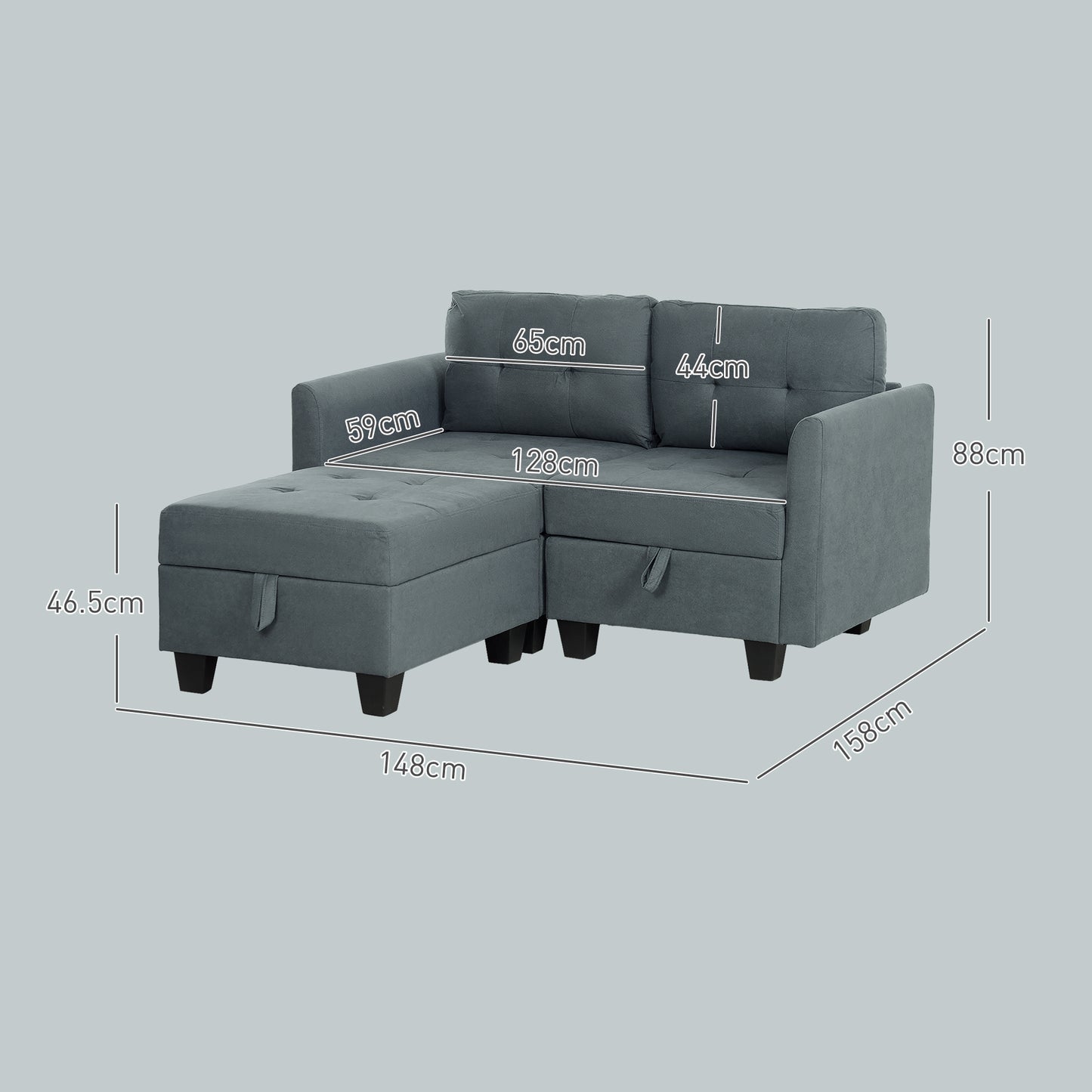 Bakeli Dark Grey Modular L Shaped Sofa With Integrated Storage