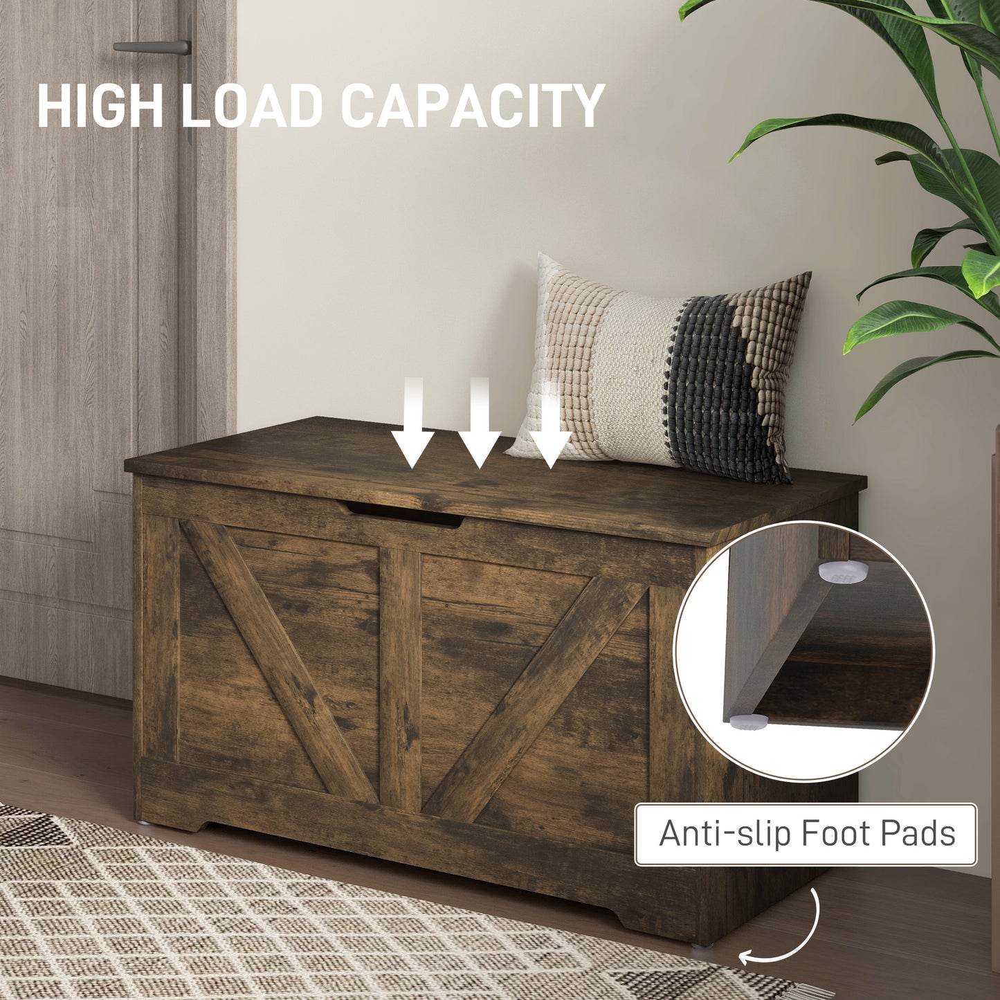 Ledilu Rustic Brown Wood Effect Storage Chest With Safety Hinges 100 Litre