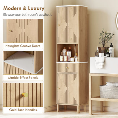 Fasu Slim Bathroom Storage Cabinet With Soft Close Drawer Rail Wood Effect Finish