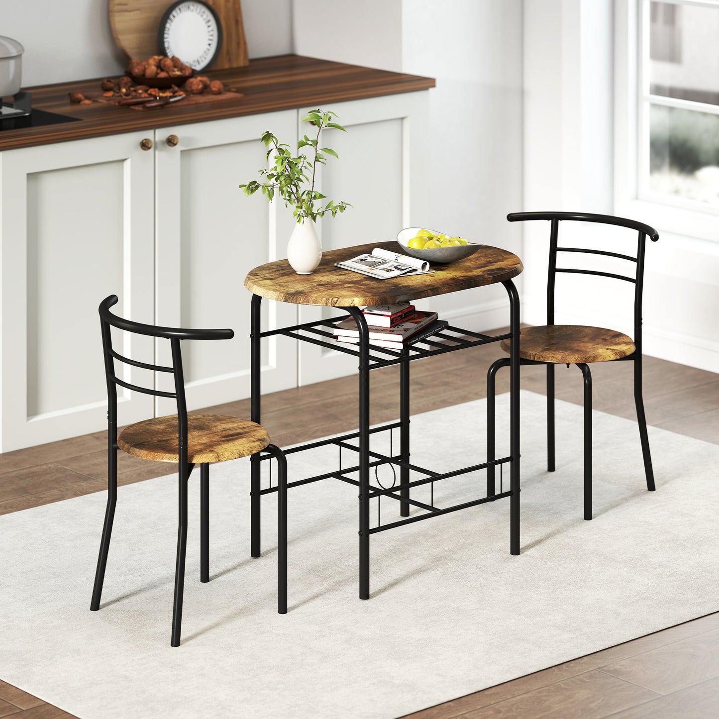 Vespa Rustic Brown Compact 3 Piece Dining Table And Chair Set