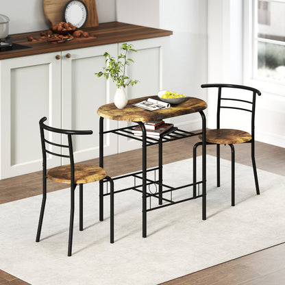 Vespa Rustic Brown Compact 3 Piece Dining Table And Chair Set