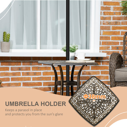 Mave Cast Aluminium Bronze Patio Coffee Table With Central Umbrella Hole