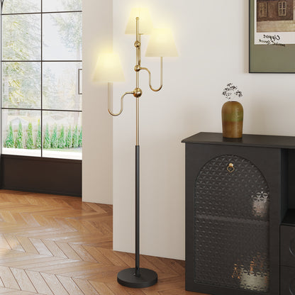 Tora Metal Black Tall Floor Lamp With 3 Lights And Foot Switch E27 Fitting