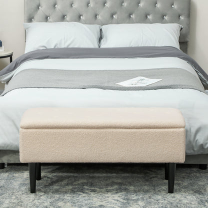 Nevano Boucle Cream Storage Ottoman Teddy Fleece