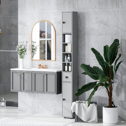 Tasere Tall Slim Bathroom Storage Cabinet With Drawers Shelves And Cupboards Grey