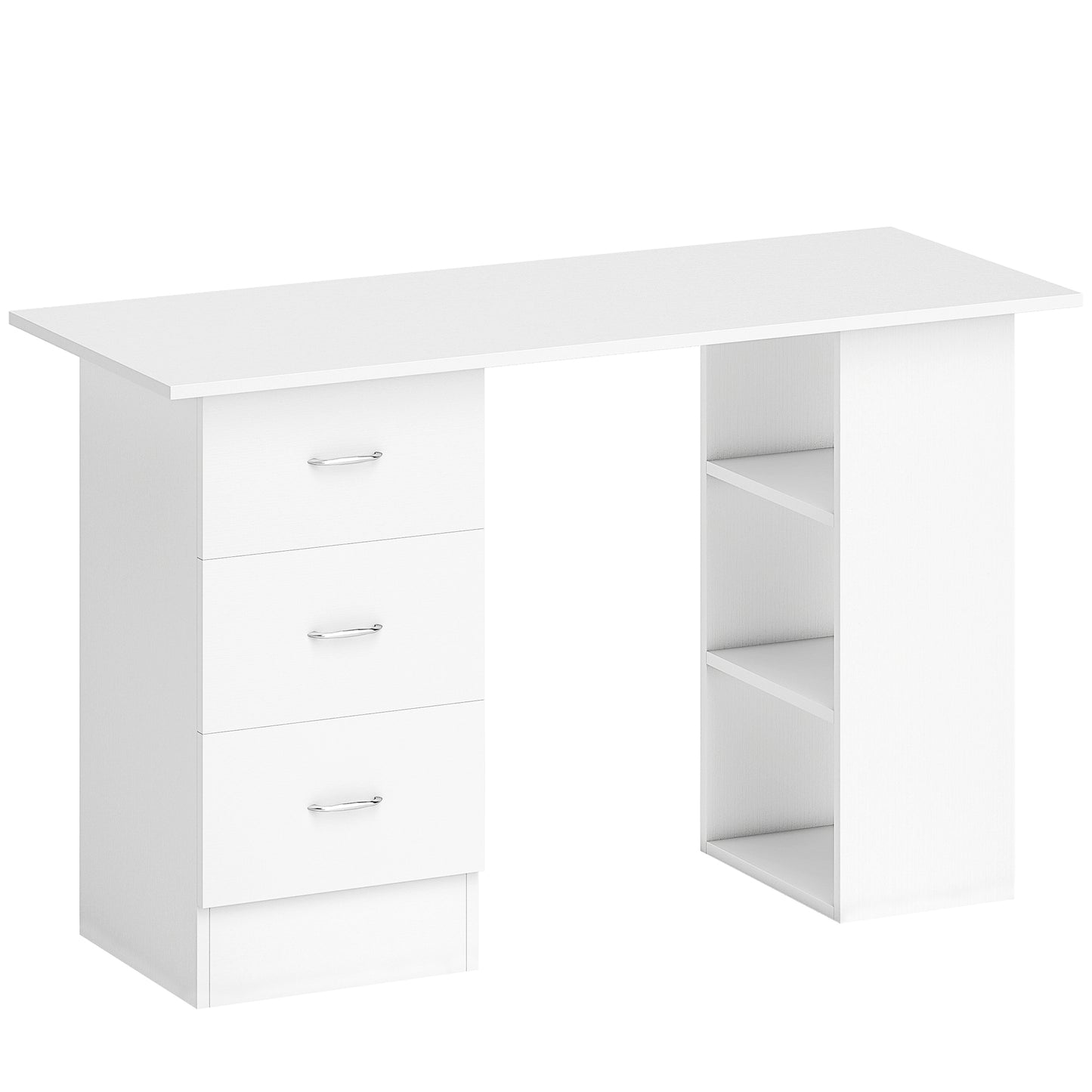 Kamore 120cm Wooden White Study Desk With 3 Side Shelves And 3 Drawers