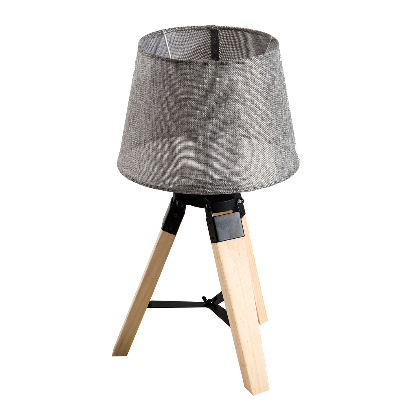 Narose Wood Grey Tripod Table Lamp With Fabric Shade And Base