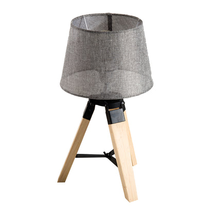 Narose Wood Grey Tripod Table Lamp With Fabric Shade And Base