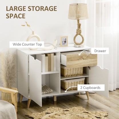 Diha White and Natural Scandi Sideboard 1 Storage Drawer 2 Doors Cabinet