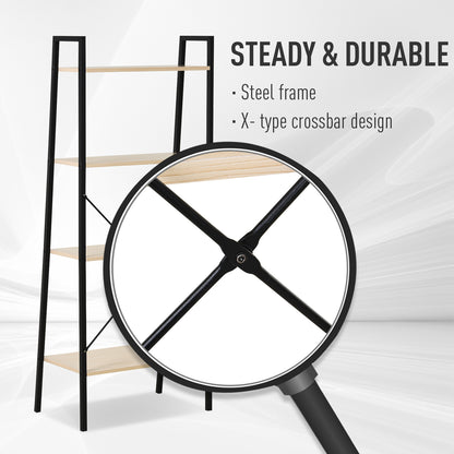 Karafi Lura Wood And Metal Oak And Black 4 Tier Ladder Style Bookshelf