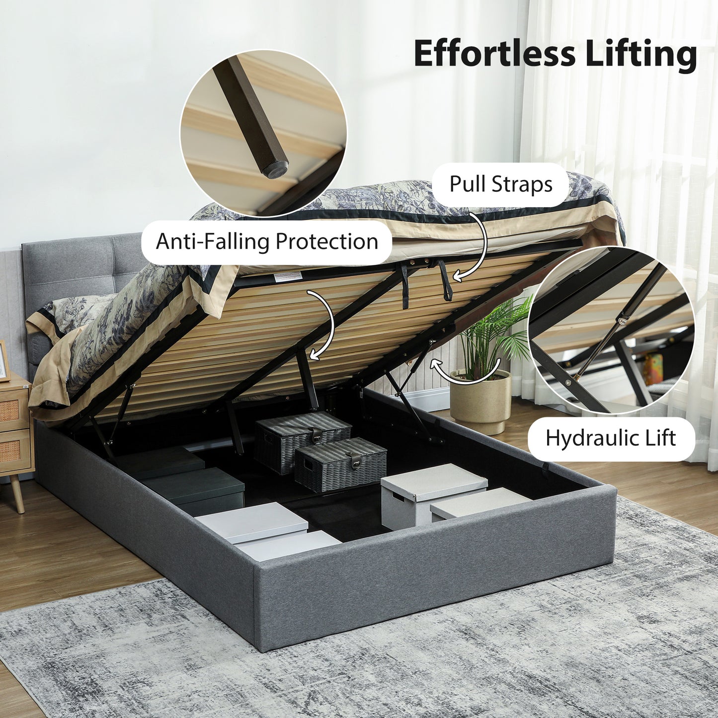Vivafa 5FT King Ottoman Bed with Gas Lift Storage Grey