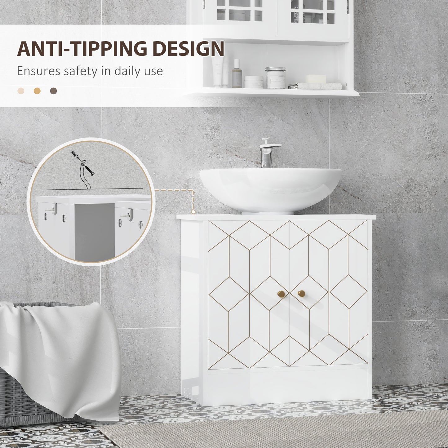 Verado Under Sink Bathroom Storage Cabinet With Adjustable Shelves And Open Compartment White