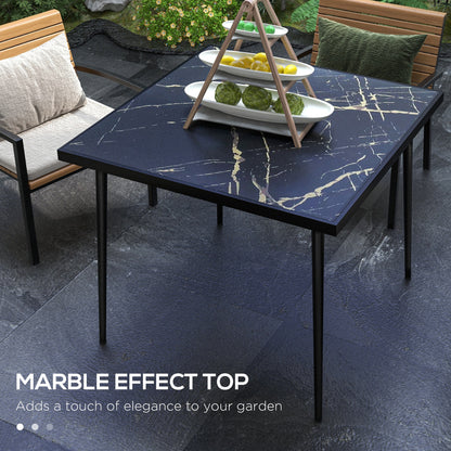Zive 4 Seater Steel Black Square Outdoor Dining Table With Marble Effect Glass Top