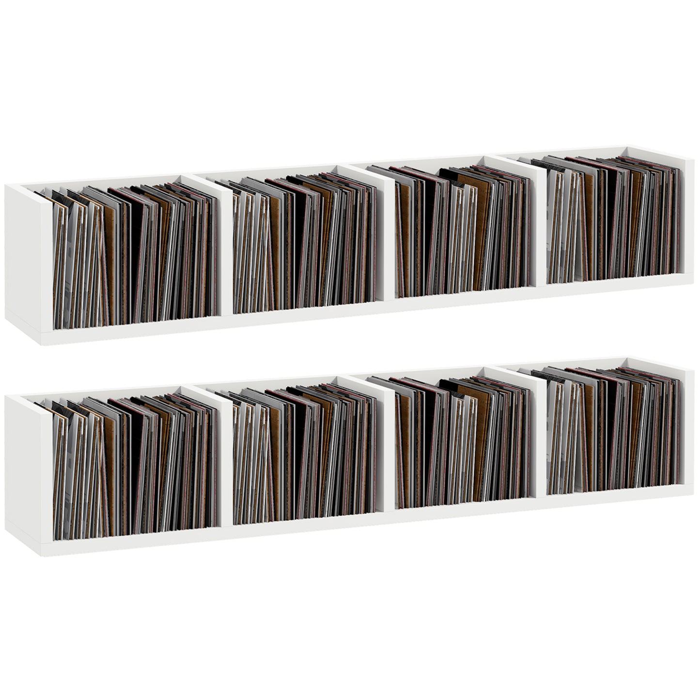 Cofalo Mopa Wood White Set Of 2 Wall Mounted Media Storage Racks With Cube Shelves