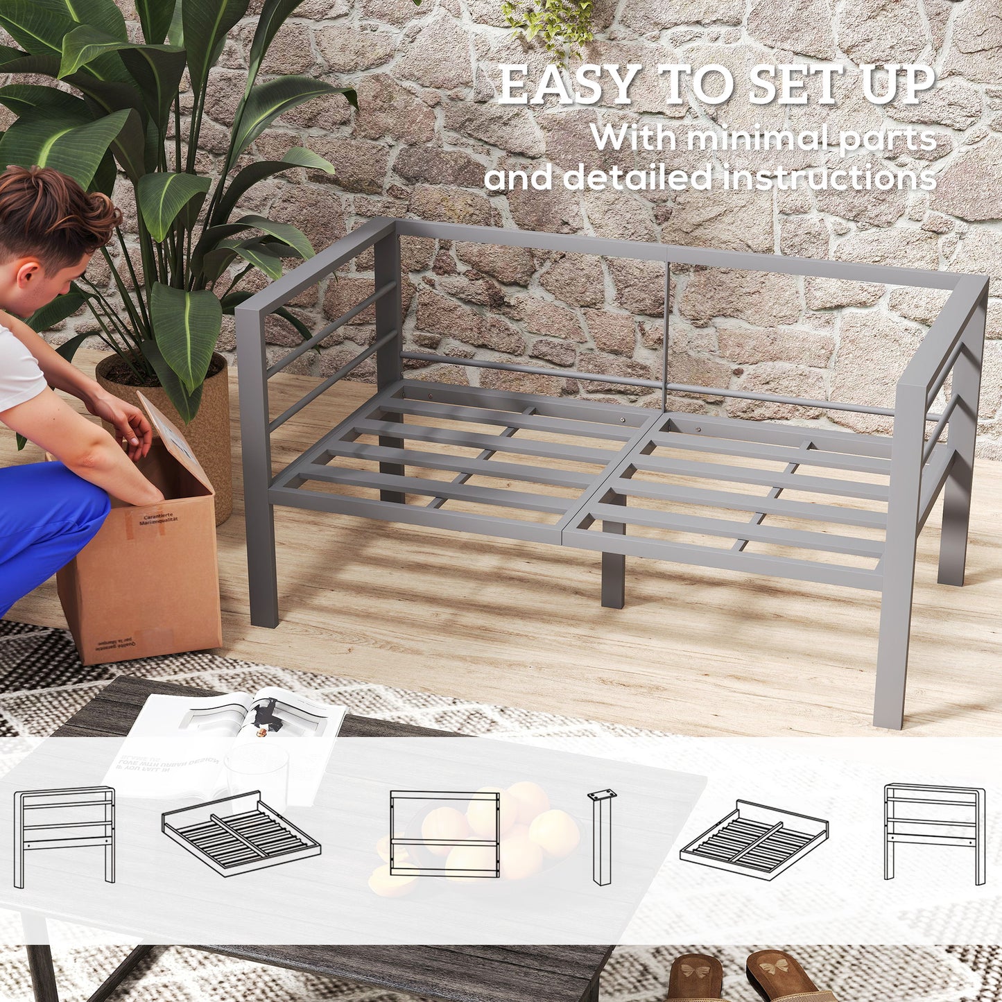 Nifano Aluminium Grey 2 Seater Outdoor Garden Sofa with Cushions
