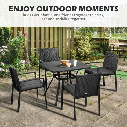 Laresu 4 Seater Black Rattan 5 Piece Garden Dining Set With Cushioned Chairs