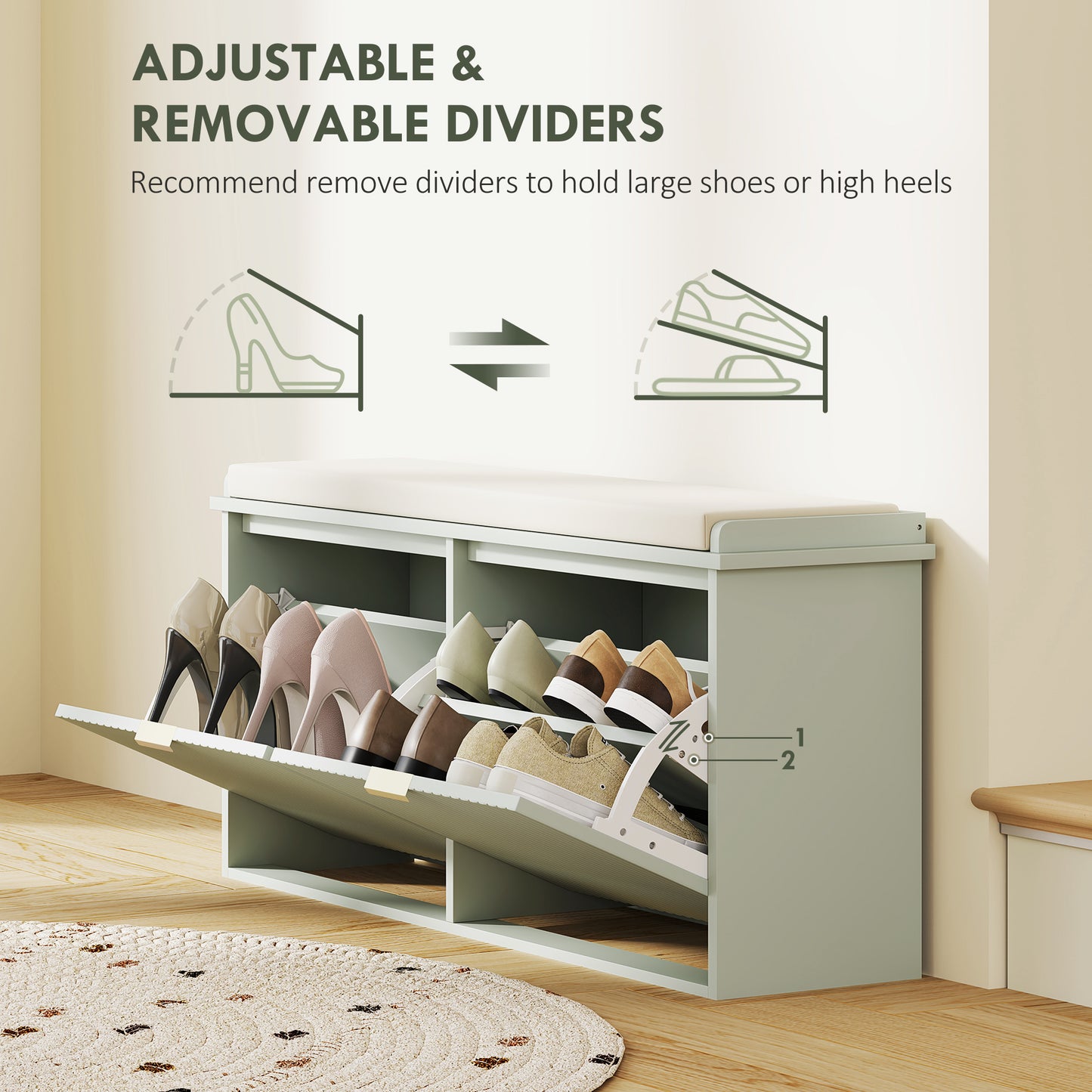 Reraha Mint Green Wooden 10 Pair Shoe Bench With Cushioned Top