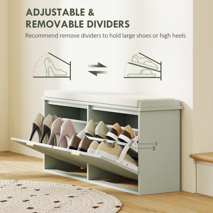 Reraha Mint Green Wooden 10 Pair Shoe Bench With Cushioned Top