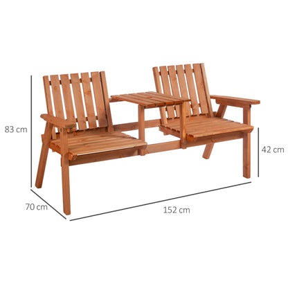 Hasa Fir Wood Natural 2 Seater Garden Bench With Integrated Centre Table