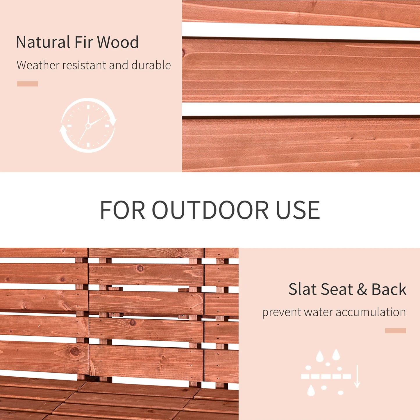Marutta Fir Wood Natural Convertible Garden Bench Expanding From 2 To 3 Seats