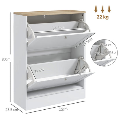 Lori Wooden White Natural Top Shoe Cabinet With 2 Flip Drawers