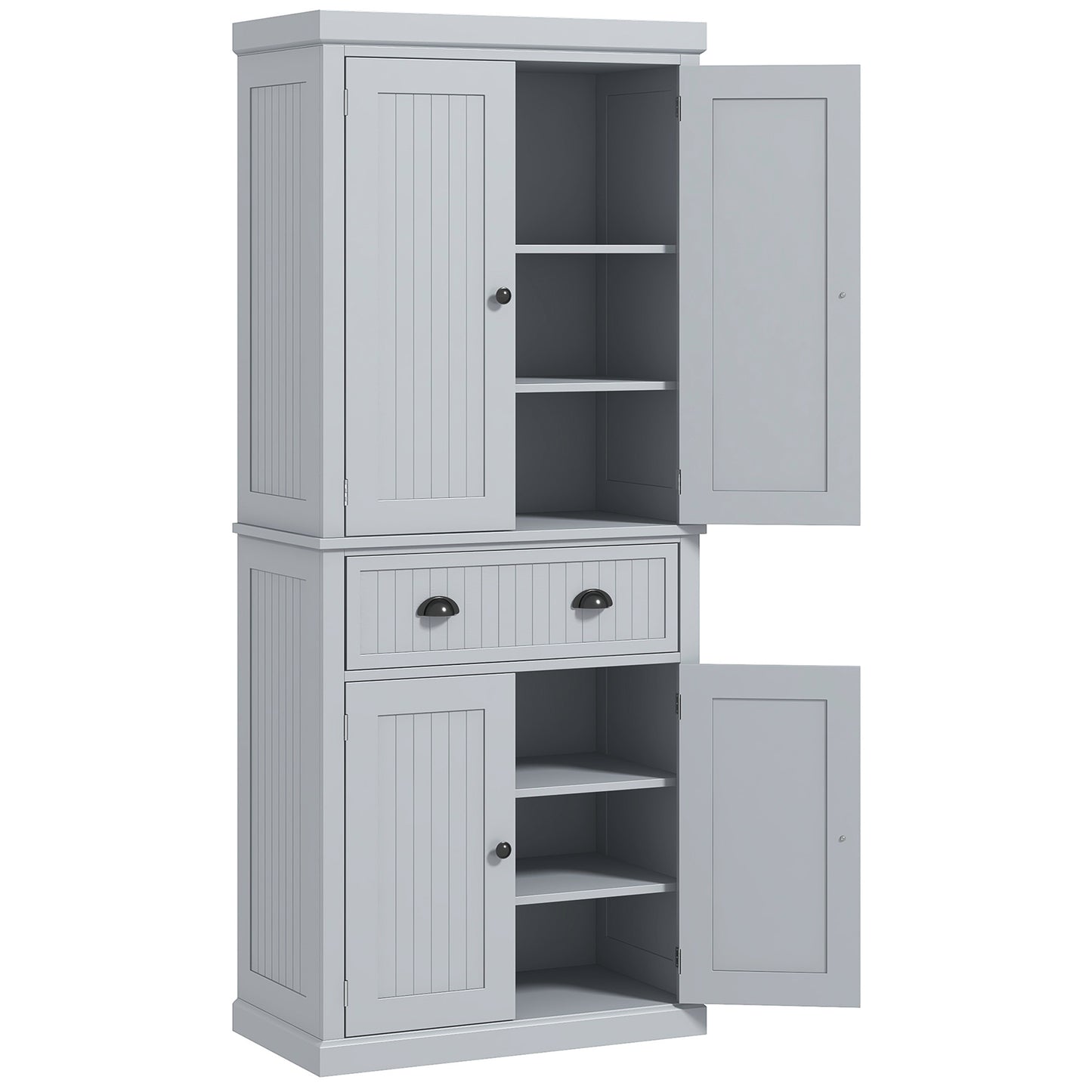 Somoel 183cm Wooden Grey Mid Century Panelled Storage Kitchen Cabinet Pantry
