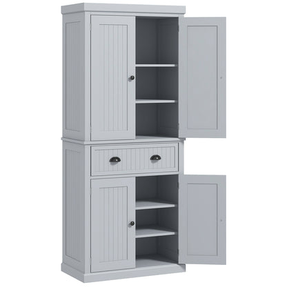Somoel 183cm Wooden Grey Mid Century Panelled Storage Kitchen Cabinet Pantry