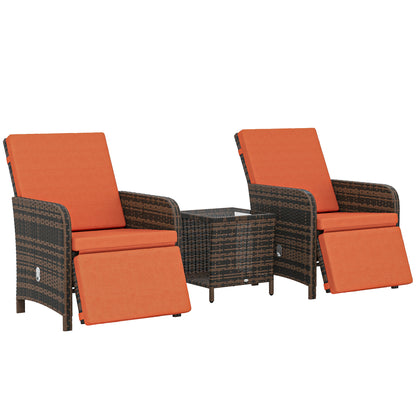 Haridi Brown Rattan and Orange 3 Piece Bistro Set With Cushions And Storage Table