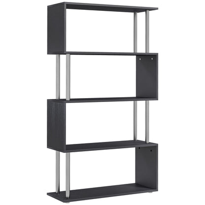 Fire Wood Black 5 Tier S ShaFauxd Freestanding Bookcase