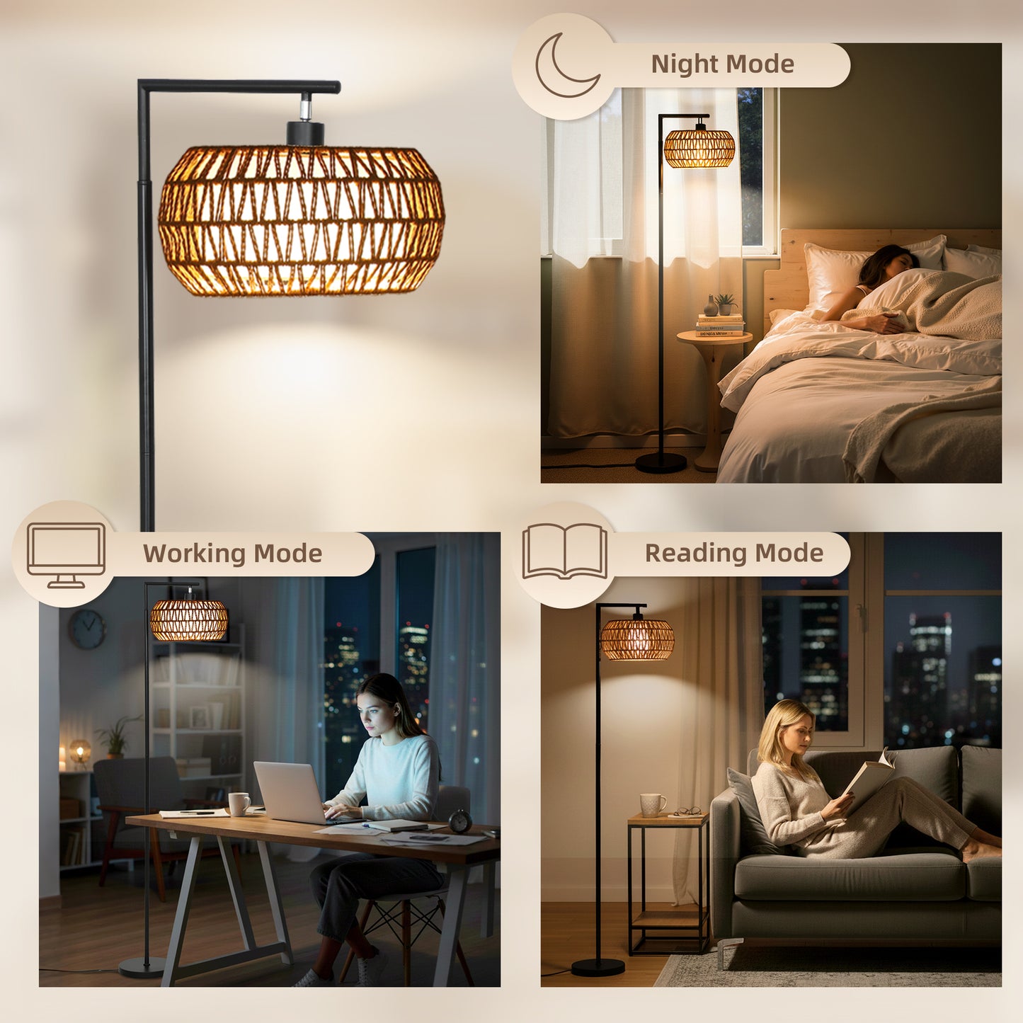 Modi Metal Black Boho Style Dimmable Floor Lamp