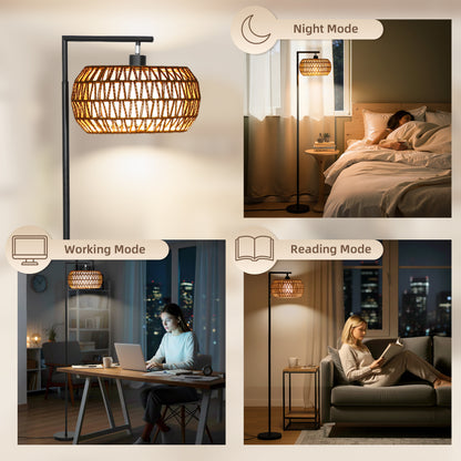 Modi Metal Black Boho Style Dimmable Floor Lamp