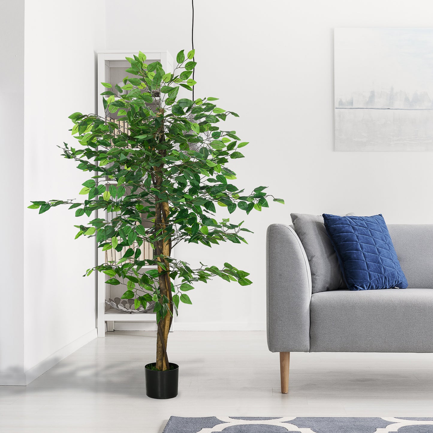 Larane Artificial Ficus Style Tree With Stabilised Pot Base In Green