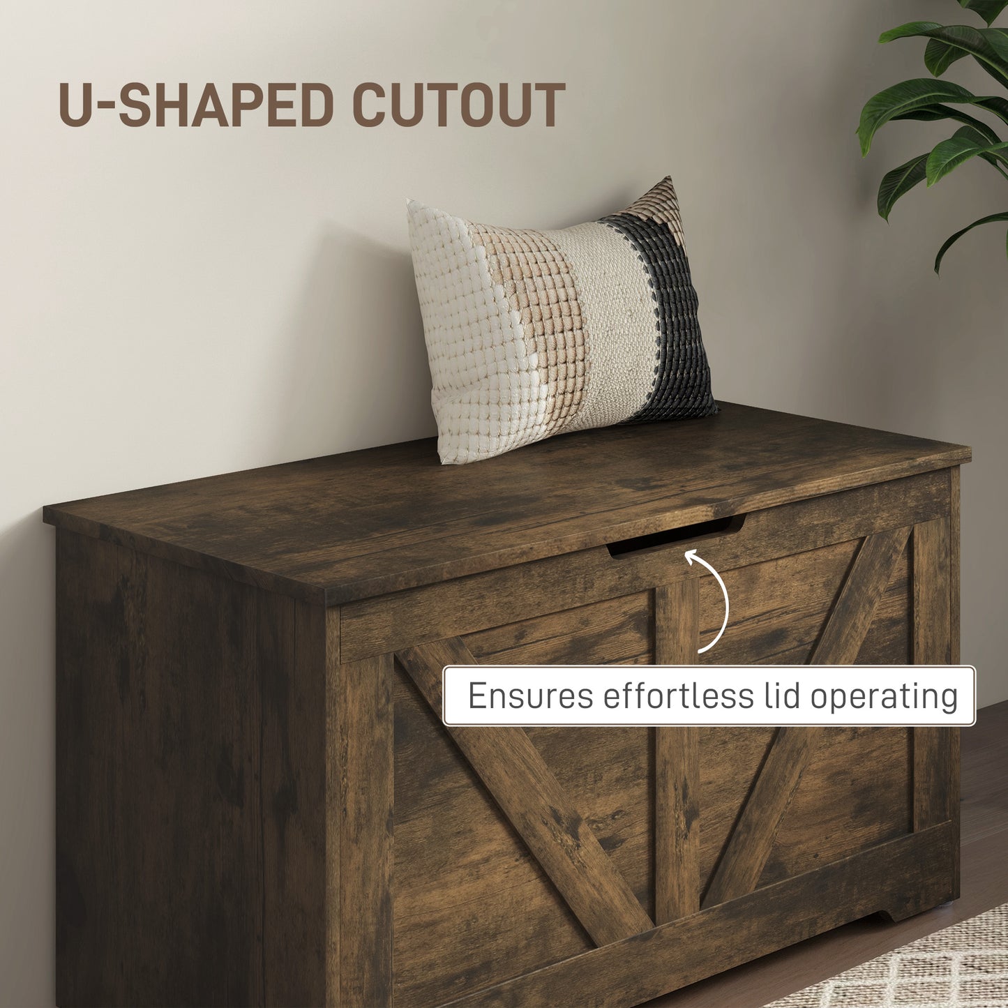 Ledilu Rustic Brown Wood Effect Storage Chest With Safety Hinges 100 Litre