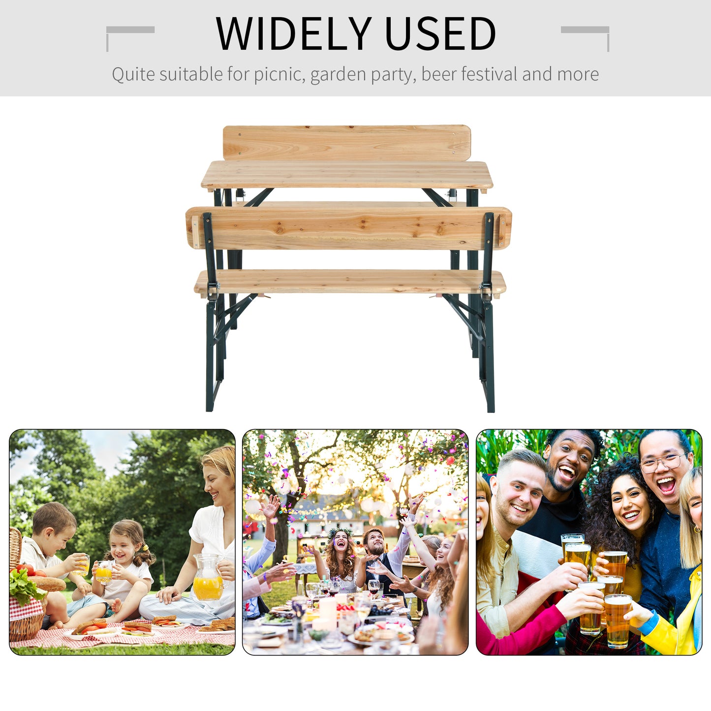 Mamoni Wood Natural Portable Folding Picnic Table With 2 Benches