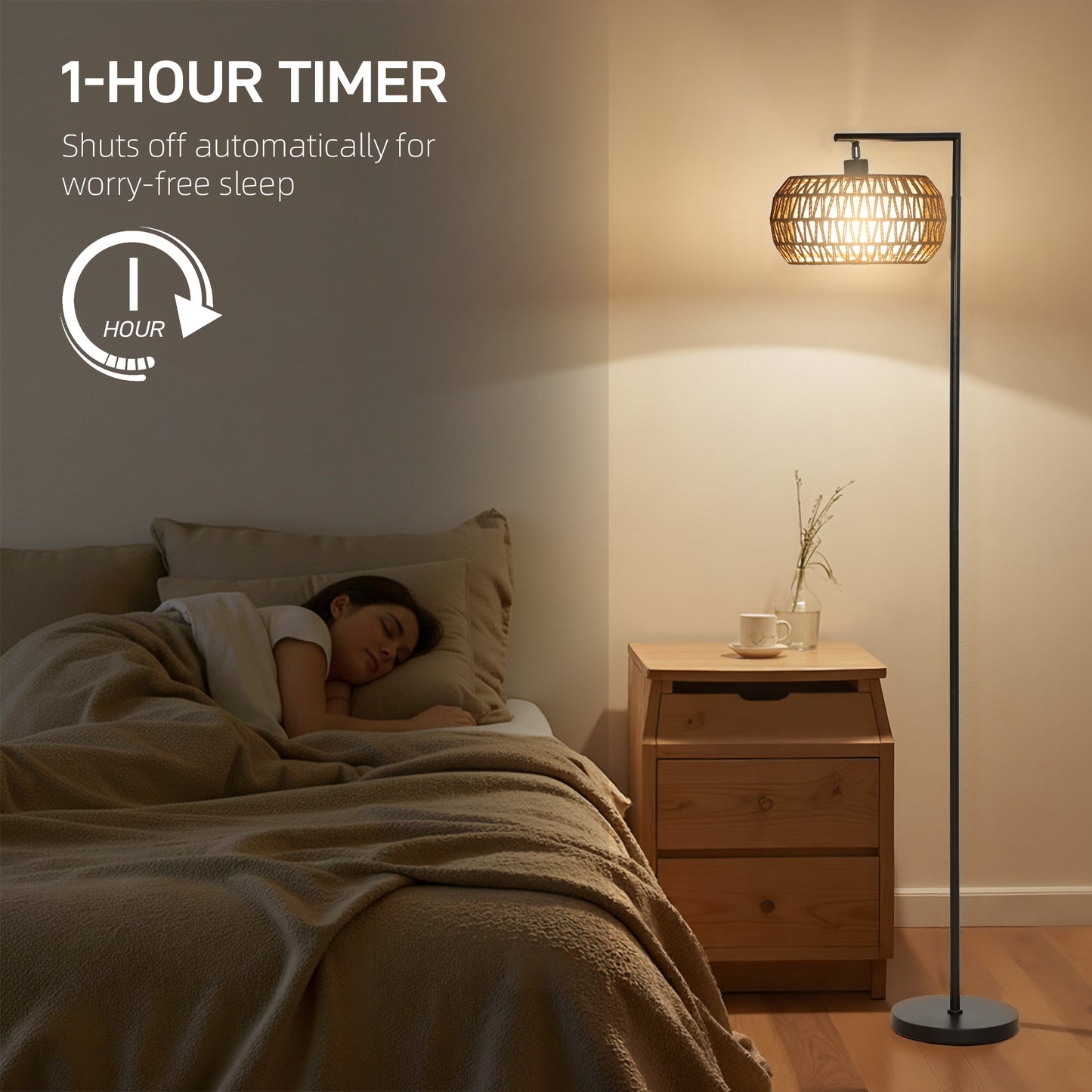 Modi Metal Black Boho Style Dimmable Floor Lamp