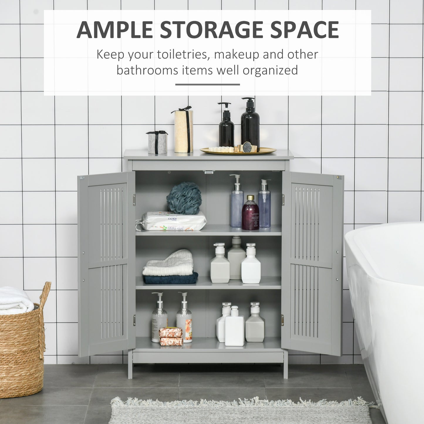 Rosotto Modern Freestanding Bathroom Floor Storage Cabinet In Grey