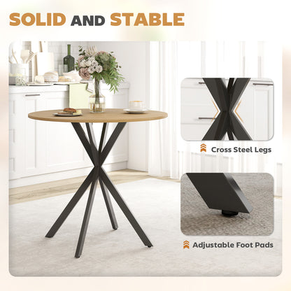Mihafi Metal And Wood White Oak Finish Industrial Round Dining Table 80cm