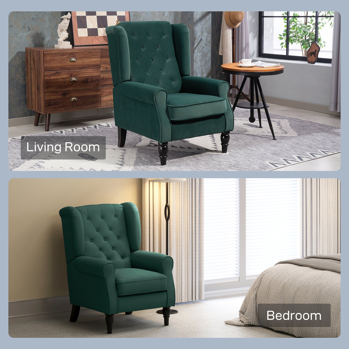 Dona Green Retro Wingback Accent Armchair With Diamond Button Tufted Upholstery