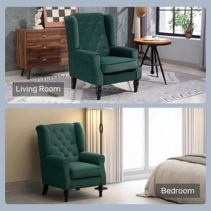 Dona Green Retro Wingback Accent Armchair With Diamond Button Tufted Upholstery