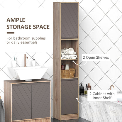 Kaeldo Slim Bathroom Storage Cabinet With OFauxn Compartment Adjustable Shelves Grey And Oak